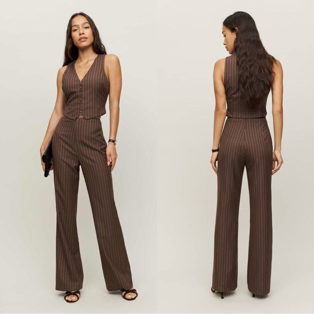 Reformation Cohen Brown Pinstripe wide leg pant